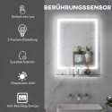 LED-valgustusega vannitoapeegel, 3 valgustooni, uduvastane funktsioon, otseühendus elektrivõrku, 70 x 50 cm