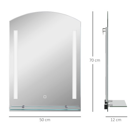 LED-valgustusega vannitoapeegel, klaasist ja alumiiniumist, 50 × 12 × 70 cm