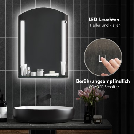 LED-valgustusega vannitoapeegel, klaasist ja alumiiniumist, 50 × 12 × 70 cm