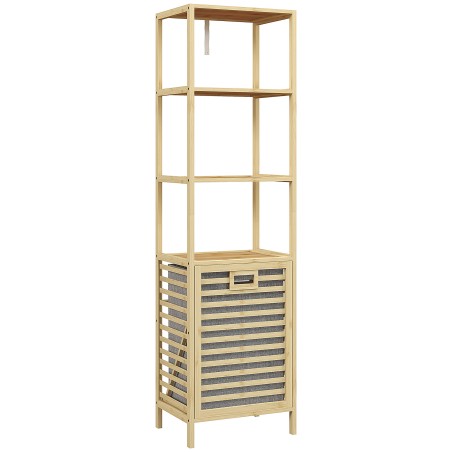 Vannitoariiul pesukorvi ja 3 riiuliga, bambusraam, 44 × 33 × 160 cm