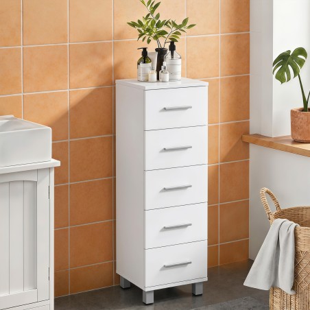Vannitoakapp – kitsas 5 sahtliga vannitoakapp – 30 x 30 x 95 cm – valge