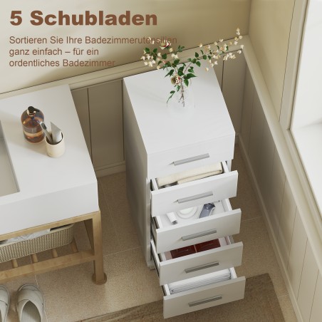 Vannitoakapp – kitsas 5 sahtliga vannitoakapp – 30 x 30 x 95 cm – valge