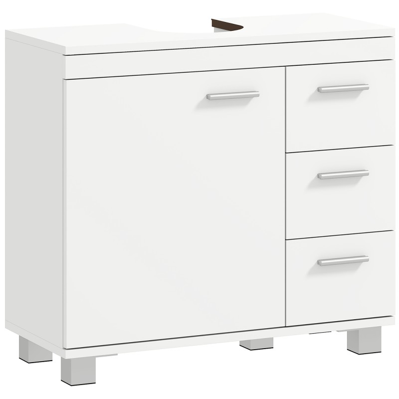 Valamu-aluskapp, 2 riiulit, 3 sahtlit, MDF-konstruktsioon, valge