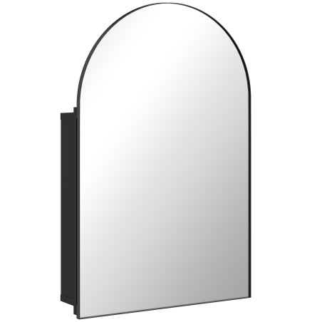 Peegliga vannitoakapp – kumer vannitoakapp 180° avaneva ukse ja 3 riiuliga, must metall, 50 x 12 x 76 cm