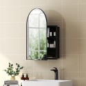 Peegliga vannitoakapp – kumer vannitoakapp 180° avaneva ukse ja 3 riiuliga, must metall, 50 x 12 x 76 cm