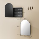 Peegliga vannitoakapp – kumer vannitoakapp 180° avaneva ukse ja 3 riiuliga, must metall, 50 x 12 x 76 cm