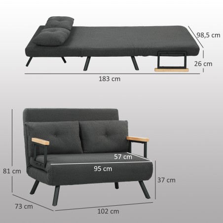 Magamisfunktsiooniga kaheinimese-diivanvoodi, sh 2 patja, Sherpa-stiilis, naturaalne + tumehall + must