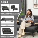 Magamisfunktsiooniga kaheinimese-diivanvoodi, sh 2 patja, Sherpa-stiilis, naturaalne + tumehall + must