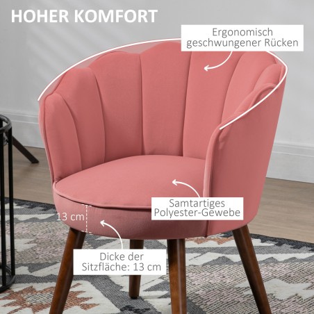 Sametise välimusega koorikukujuline tugitool puitjalgadega, roosa