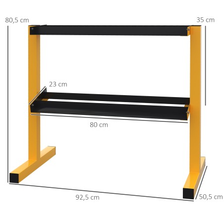 Hantliriiul kuni 270 kg, 2 riiulit, kollane, 92,5 × 50,5 × 80,5 cm