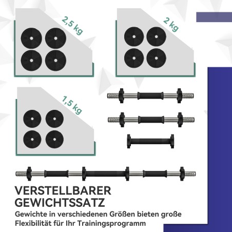 2-ühes kangi- ja hantlikomplekt, 25 kg, must ja roheline
