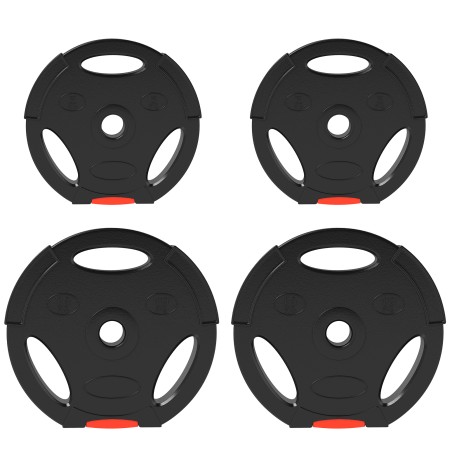 Neljast raskusplaadist komplekt: 2 × 10 kg ja 2 × 5 kg, must