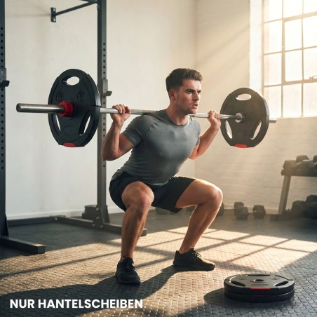 Neljast raskusplaadist komplekt: 2 × 10 kg ja 2 × 5 kg, must