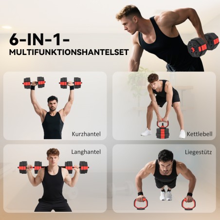 Reguleeritav 6-ühes hantlikomplekt, 25 kg koduseks jõutreeninguks