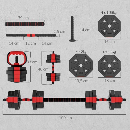 Reguleeritav 6-ühes hantlikomplekt, 20 kg koduseks jõutreeninguks