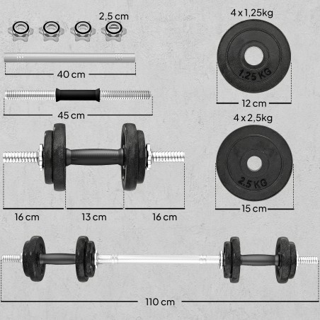 Reguleeritav 2-in-1 hantli- ja kangikomplekt kuni 20 kg, hall