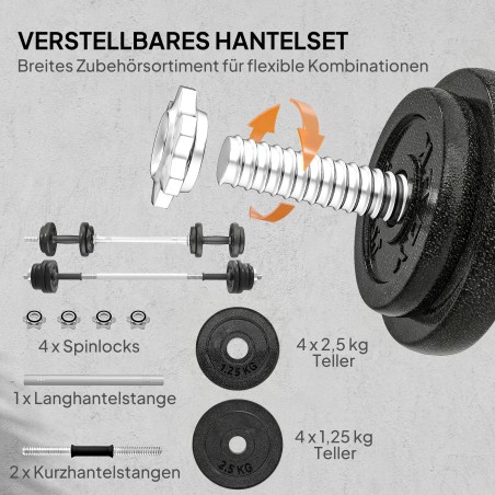 Reguleeritav 2-in-1 hantli- ja kangikomplekt kuni 20 kg, hall