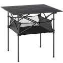 Kokkupandav alumiiniumist matkalaud võrkkotiga, must, 70 × 70 × 69 cm