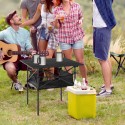 Kokkupandav alumiiniumist matkalaud võrkkotiga, must, 70 × 70 × 69 cm