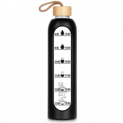 Klaasist veepudel silikoonkaanega, must 1 liitrit