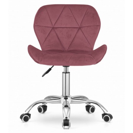 Laia seljatoega pöörlev kontoritool sametine tumeroosa