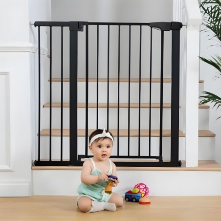 Turvavärav 74-105 cm, trepile ja ustele, teras, lisa paneelid, must