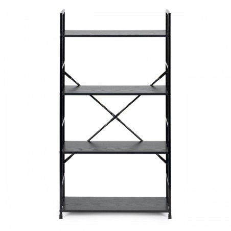 Moodne lai puidust riiul 4 riiuliga LOFT must