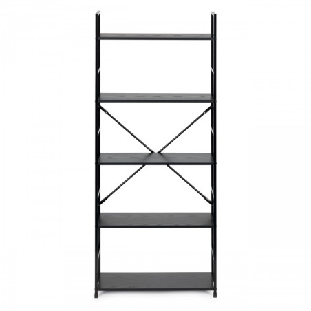 Lai kaasaegne LOFT puidust raamaturiiul 5 riiuliga, must