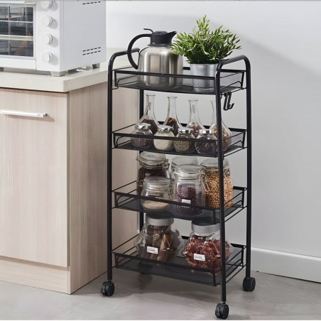 Must metall mobiilne vannitoariiul 4 riiuli ja ratastega