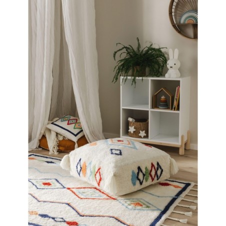 Käsitsi valmistatud villane tumba Malika mitmevärviline 55x55x20 cm