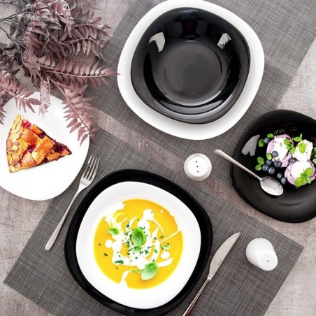 Õhtusöögikomplekt: klaas, valge, must, LUNA, 18 tk.