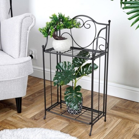 Mustast metallist kahekorruseline lillealus 34,5x18,5x65 cm