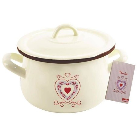 Emaileeritud kaanega pott beež TONCA 16 cm, 2,3 l