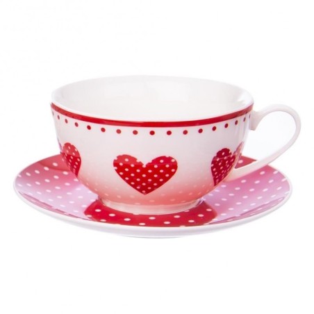 Teekann tassiga, portselan, südamed, TECKA, 3 tk.