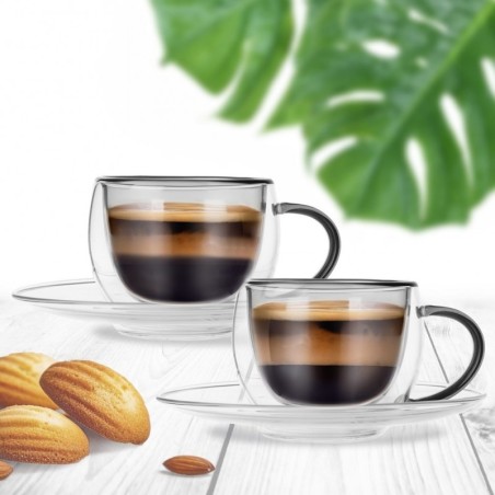 Topeltseinalised termotassid alustassiga espressokohvi jaoks DOUBLE 90 ml 2 tk.