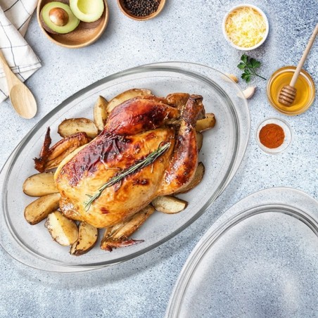 Klaasist ahjunõu kaanega 33x20x13 cm, 3 l