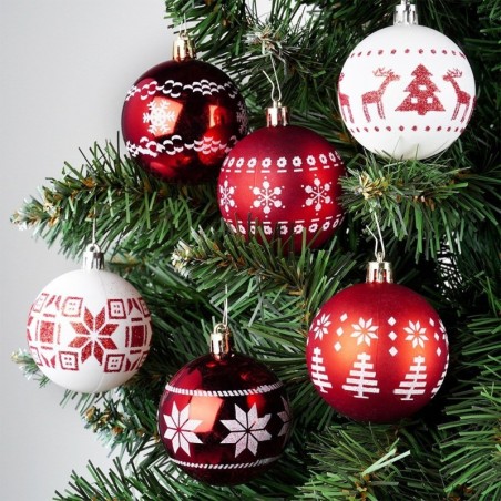 Purunematud jõulukaunistused punane valge 6 cm 30 tk.