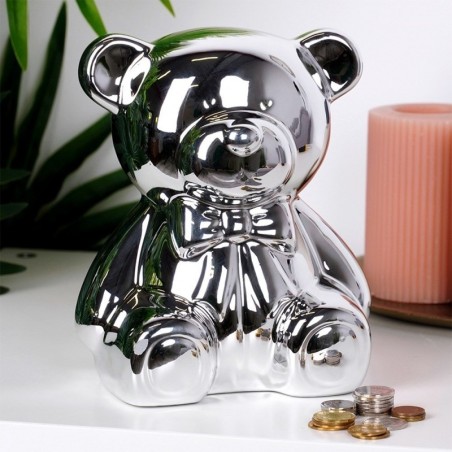 Keraamiline hoiukassa, hõbedane, peegelviimistlusega, 14,5x12,5x17 cm