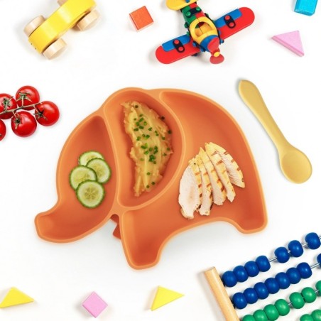 Laste taldrik silikoonist oranž elevant 23,5x19x3,5 cm