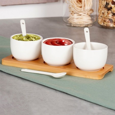 Suupistekausid lusikatega, keraamilised, valged, 90 ml