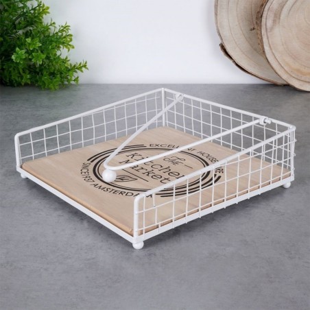 Valge metallist salvrätikuhoidja pressiga 18,5x18,5 cm