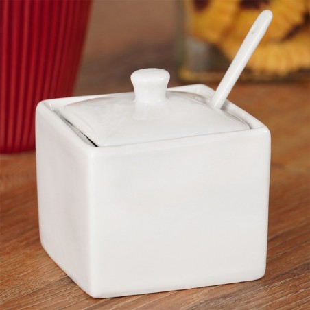 Suhkrutoos lusikaga, valge portselan, 200 ml