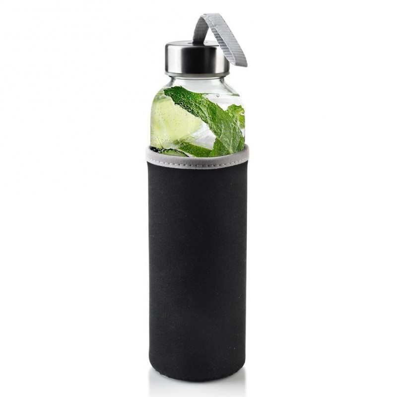 Klaasist veepudel kaanega, must, 490 ml | FreshDesign.ee