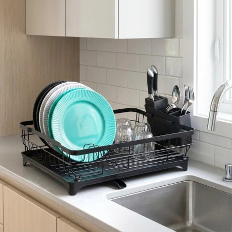 Metallist nõudekuivati, must, 48x32,5x18,5 cm