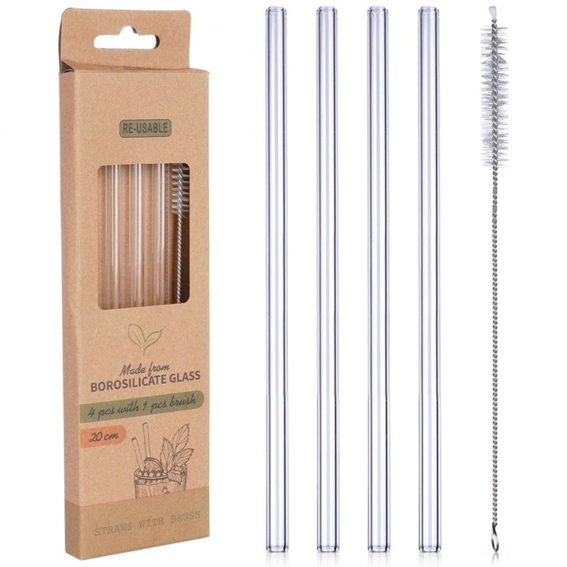 Klaasist joogikõrred puhastusharjaga 20 cm 5 tk | FreshDesign.ee