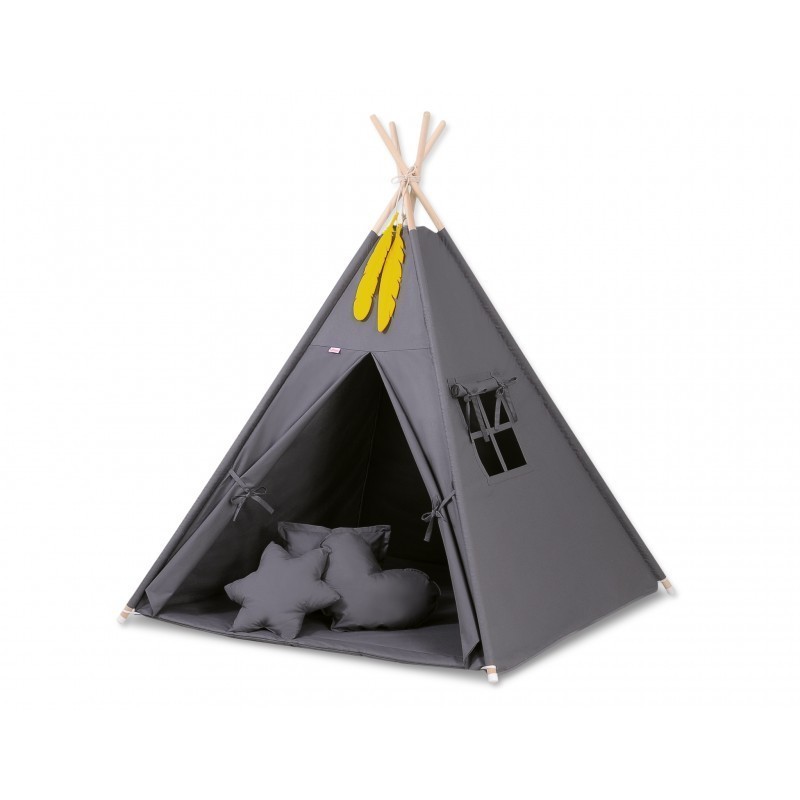 Tipi telk aluse ja patjadega + suled, tumehall | FreshDesign.ee