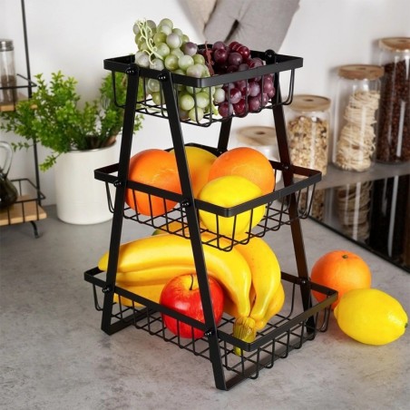 Must metallist puuviljakorv, 3-korruseline