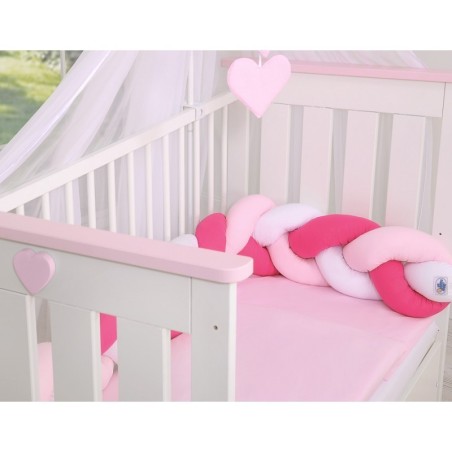 Punutud voodipehmendus 180 cm, valge/roosa/tumeroosa