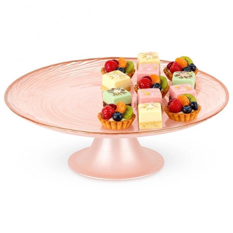 Roosa klaasist tordialus jalas, 21 cm | FreshDesign.ee