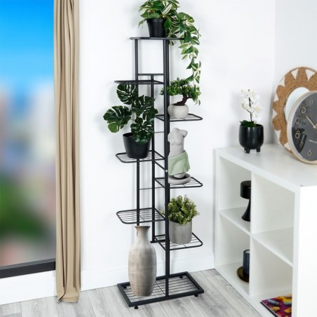 Lillepostament 8 tasandiga, 142 cm, metall must